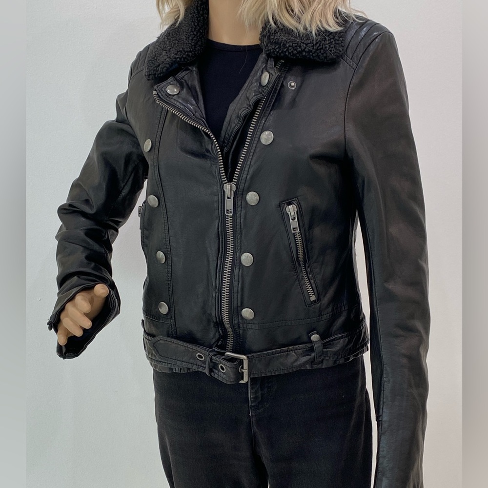 Free People Vegan Leather Moto Jacket Quilted Lining, Detachable Collar Fits 6-8